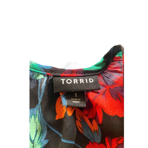 Torrid Floral Chiffon Long Duster Green Size 1X Bohemian Coastal Festival Hippie - Picture 3 of 13